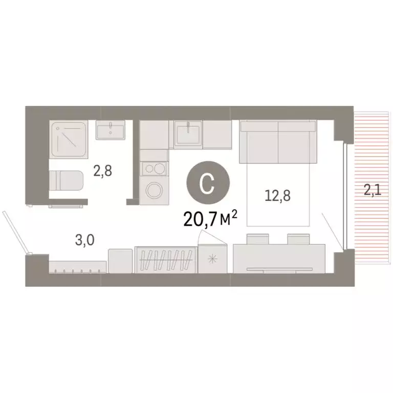 Квартира-студия: Новосибирск, квартал Лебедевский (20.7 м) - Фото 1
