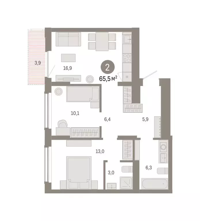 2-комнатная квартира: Омск, Кировский округ (65.46 м) - Фото 2