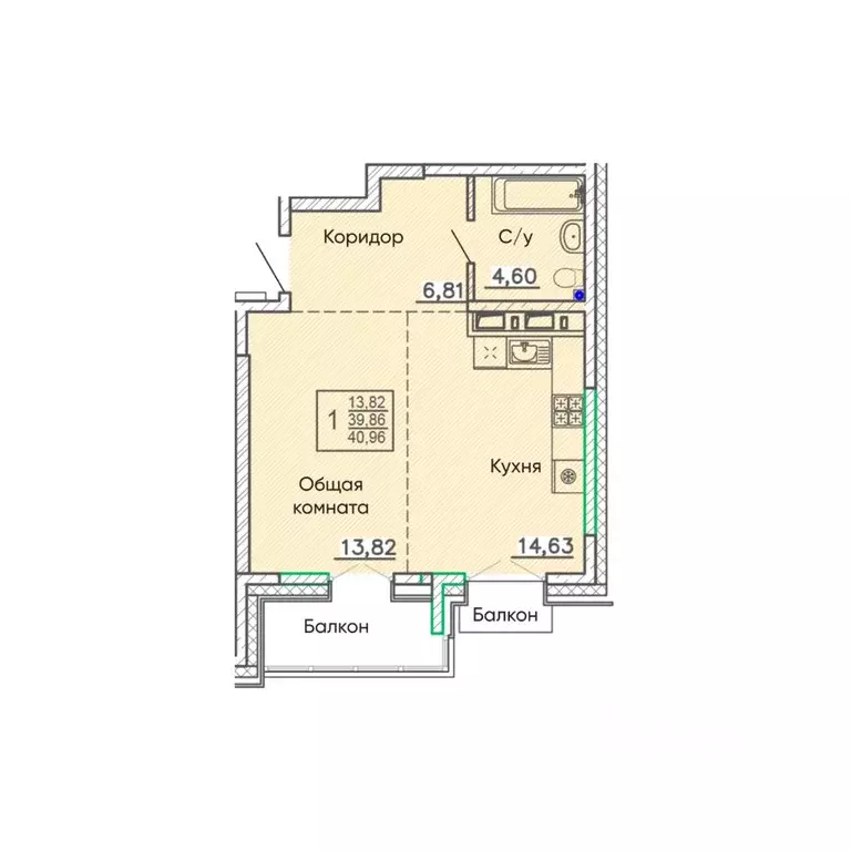 Студия Бурятия, Улан-Удэ Энергетик мкр,  (40.96 м) - Фото 0