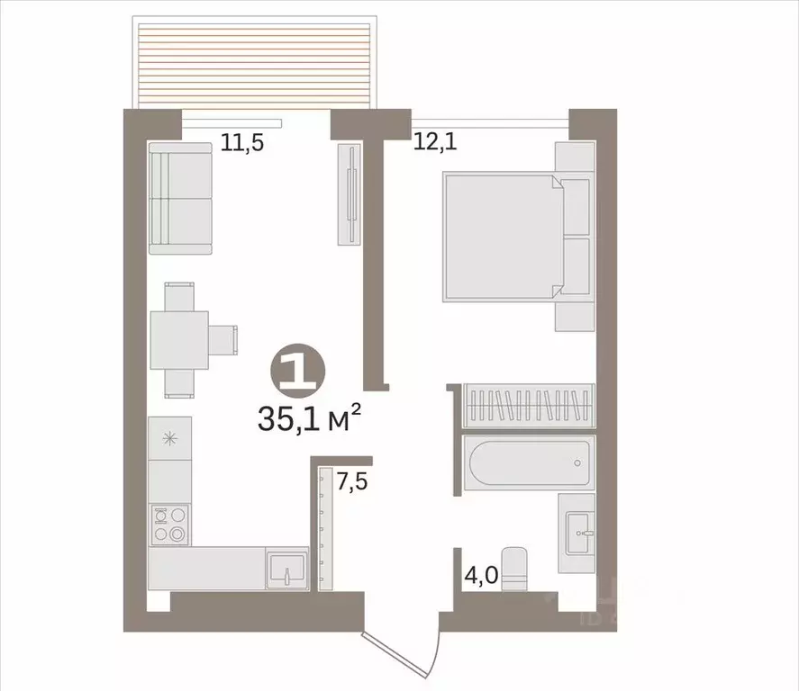 1-к кв. Тюменская область, Тюмень ул. Арктическая, 16 (35.1 м) - Фото 2