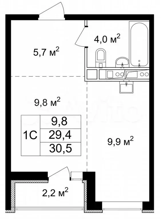 Квартира-студия, 30,5 м, 3/10 эт. - Фото 0