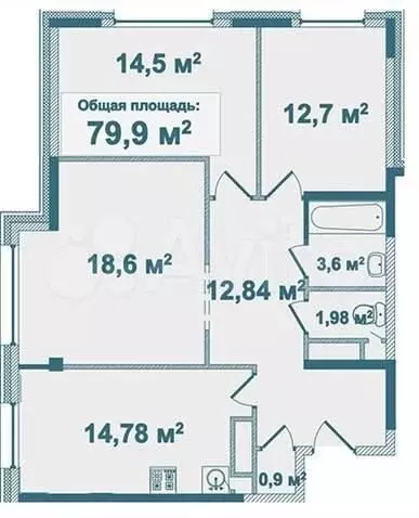 3-к. квартира, 79,3 м, 3/4 эт. - Фото 0