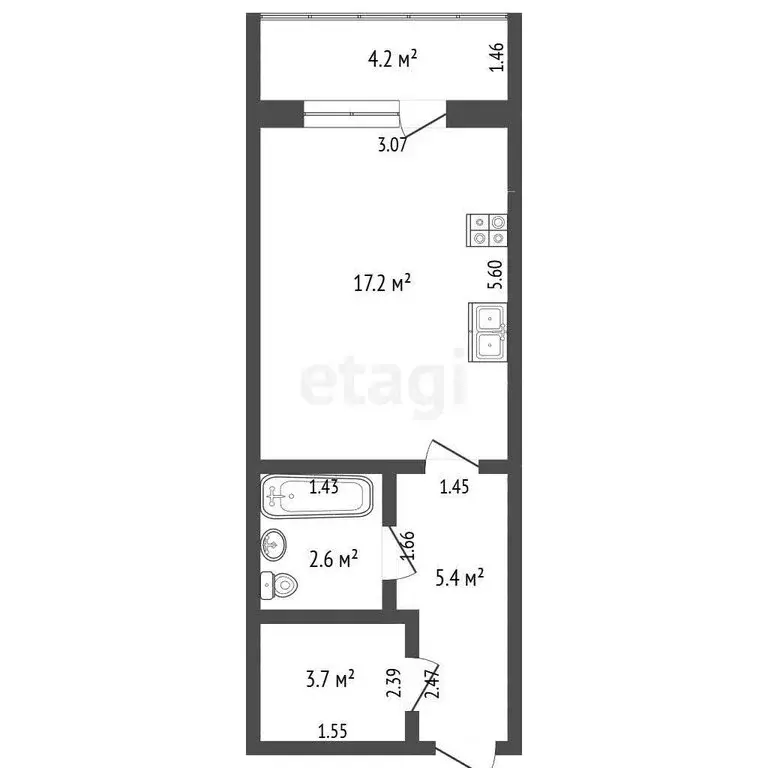 1-комнатная квартира: Гаспра, Маратовская улица, 53 (33 м) - Фото 1