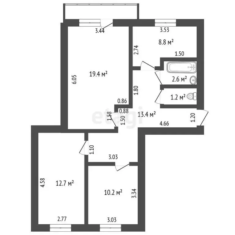 3-комнатная квартира: Ишим, Сургутская улица, 4 (68.2 м) - Фото 1