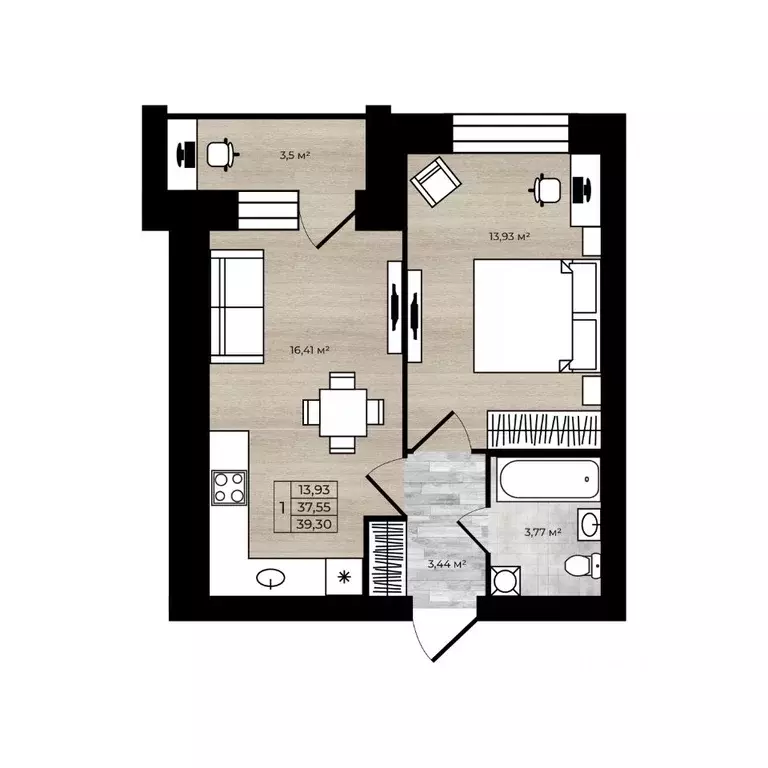 1-к кв. Ярославская область, Ярославль Тормозное ш. (41.05 м) - Фото 1