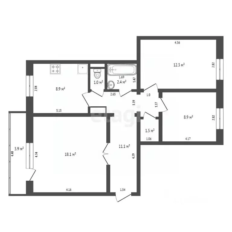 3-к кв. Ханты-Мансийский АО, Нягань 3-й мкр, 6 (64.2 м) - Фото 2