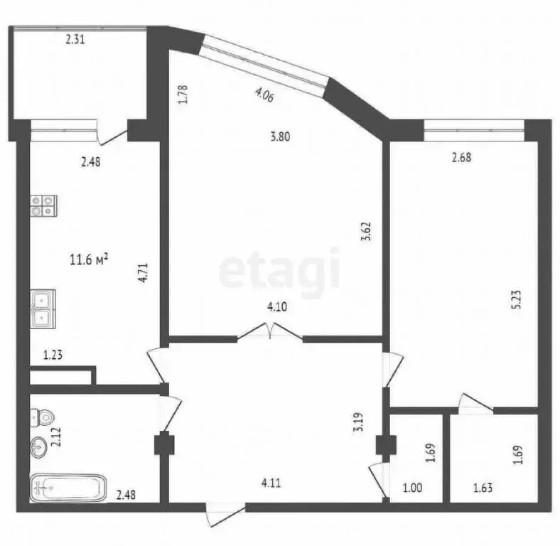 2-комнатная квартира: Абакан, улица Стофато, 5Д (67 м) - Фото 0