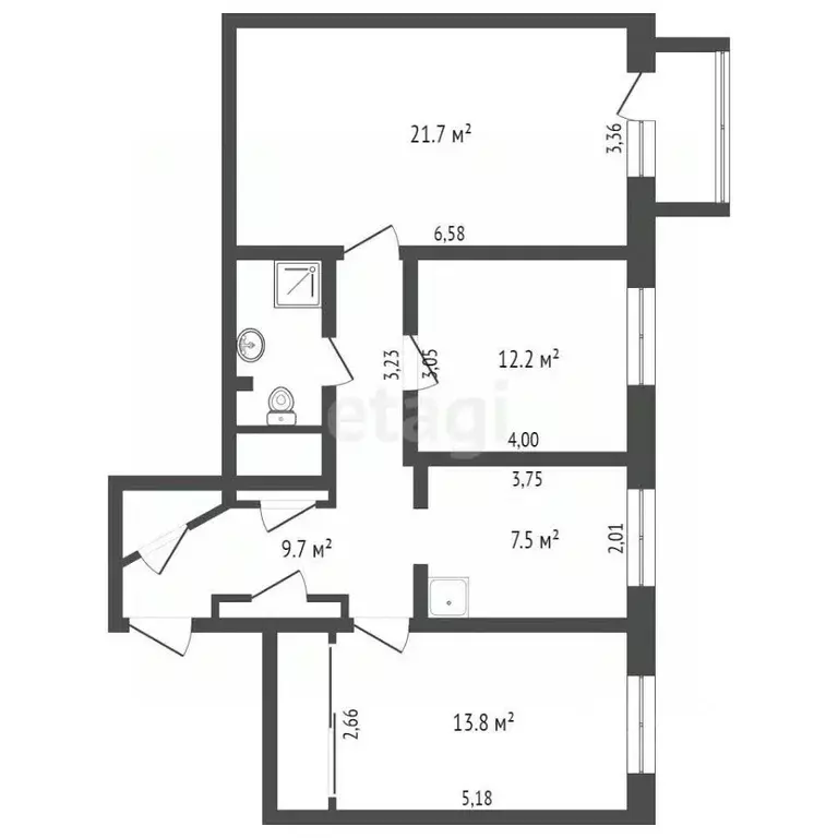 3-к кв. Кемеровская область, Новокузнецк ул. Глинки, 10 (71.5 м) - Фото 1