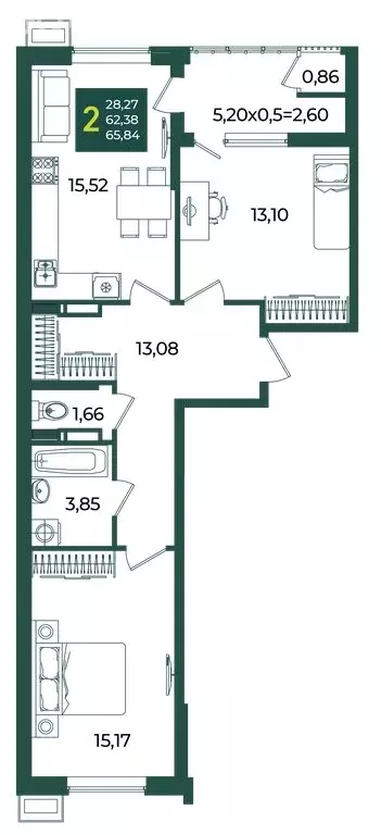2-комнатная квартира: Краснодар, улица Адмирала Макарова, 5/1 (65.84 ... - Фото 1
