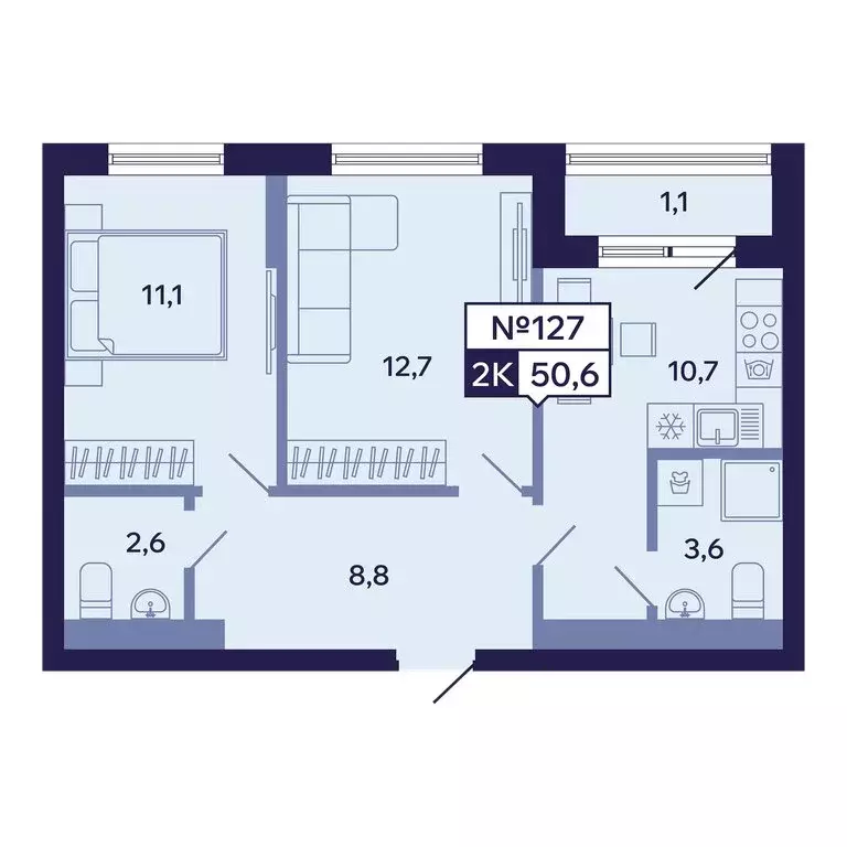 2-комнатная квартира: Якутск, Новопортовская улица, 1А/1 (50.6 м) - Фото 1