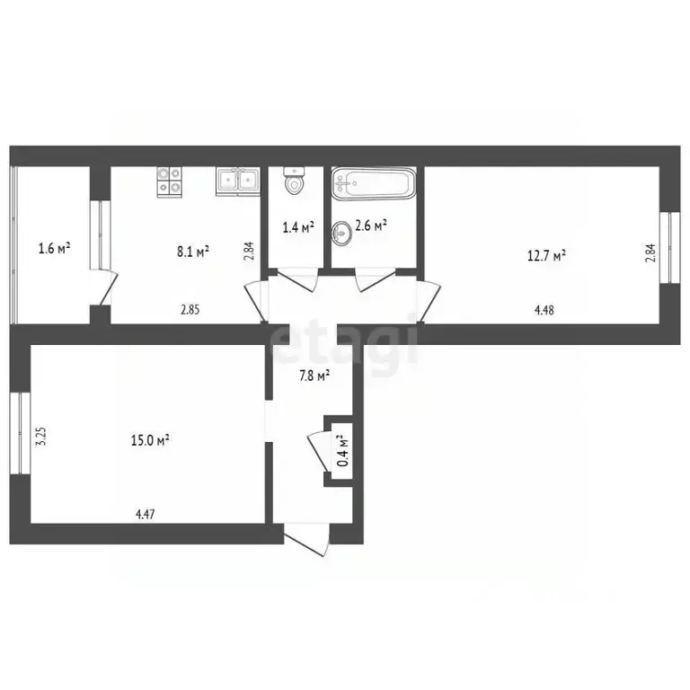 2-к кв. Татарстан, Альметьевск ул. Белоглазова, 52 (48.0 м) - Фото 2