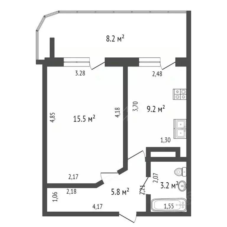 1-к кв. Тюменская область, Тюмень ул. Казачьи луга, 11 (33.0 м) - Фото 1