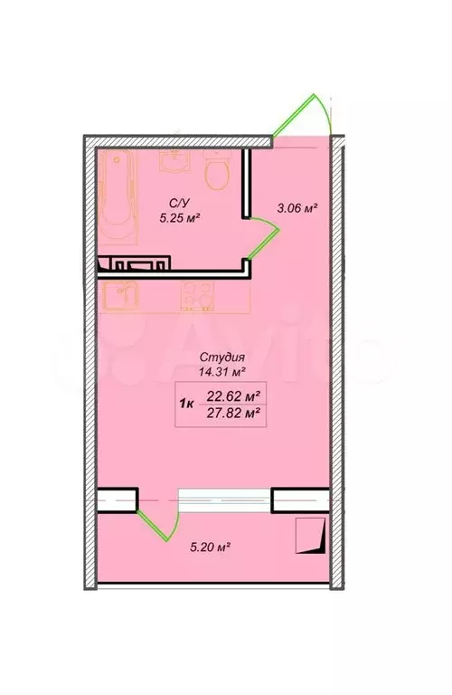 Квартира-студия, 27 м, 5/12 эт. - Фото 0