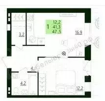 1-к кв. Калужская область, Калуга ул. Белые Росы, 3 (47.46 м) - Фото 2