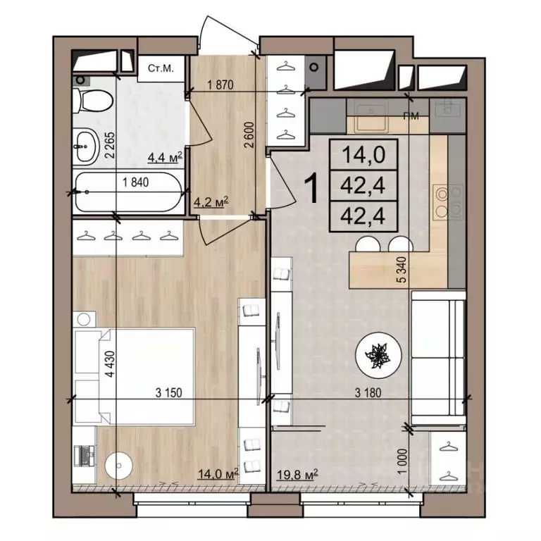 1-к кв. Рязанская область, Рязань ул. Новоселов, 33Б (42.4 м) - Фото 1
