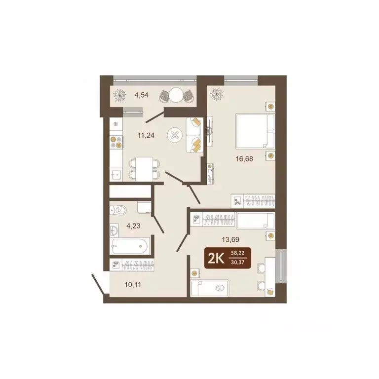 2-к кв. Кемеровская область, Новокузнецк Макеевская ул. (58.22 м) - Фото 2