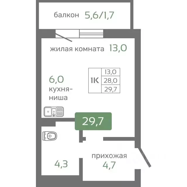 1-к кв. Красноярский край, Красноярск Норильская ул., с2 (29.7 м) - Фото 0