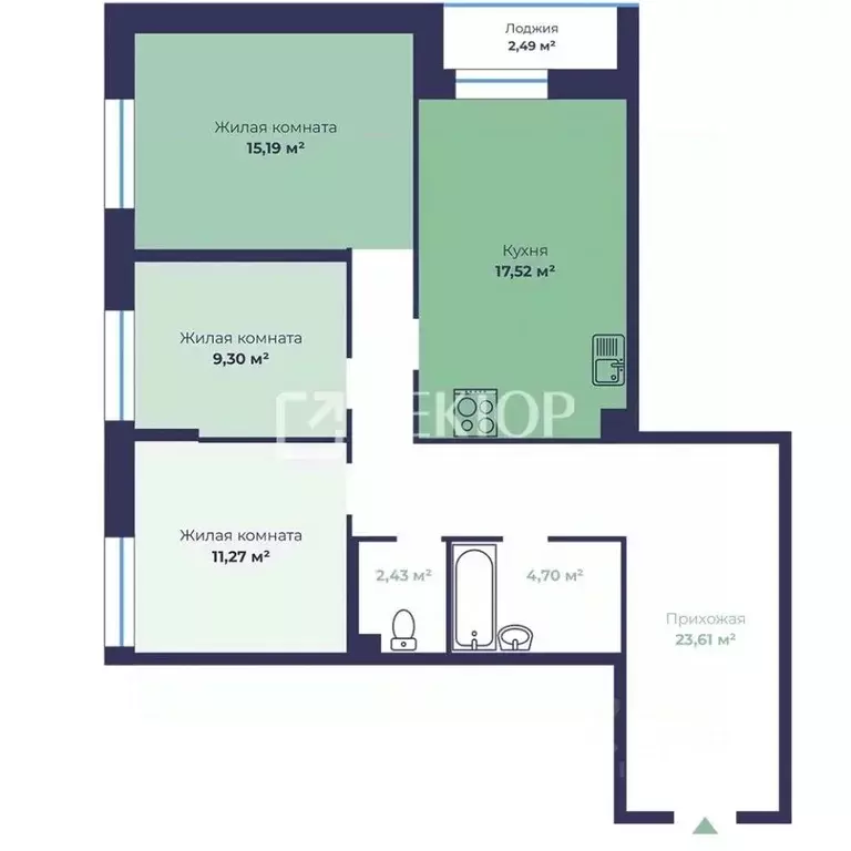 3-к кв. Ярославская область, Ярославль Чернопрудная ул., 15 (85.27 м) - Фото 2