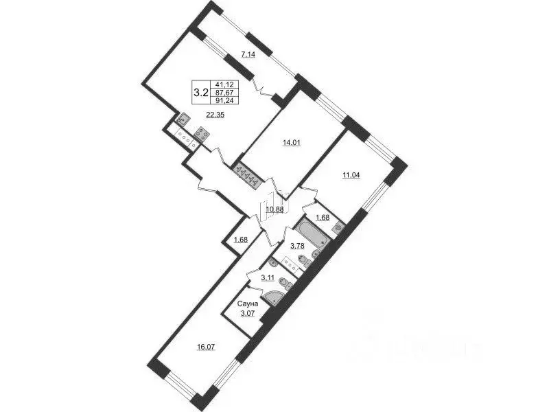 3-к кв. Санкт-Петербург Уральская ул., 25 (91.24 м) - Фото 1