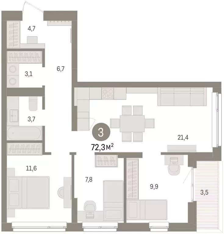 3-комнатная квартира: Челябинская область, Сосновский муниципальный ... - Фото 1