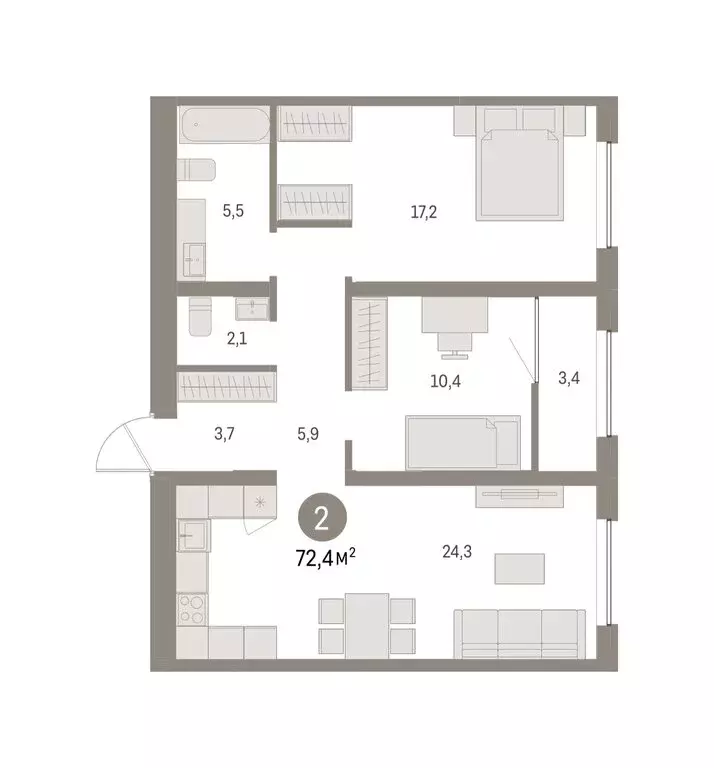 2-комнатная квартира: Екатеринбург, улица Гастелло, 18 (72.41 м) - Фото 2