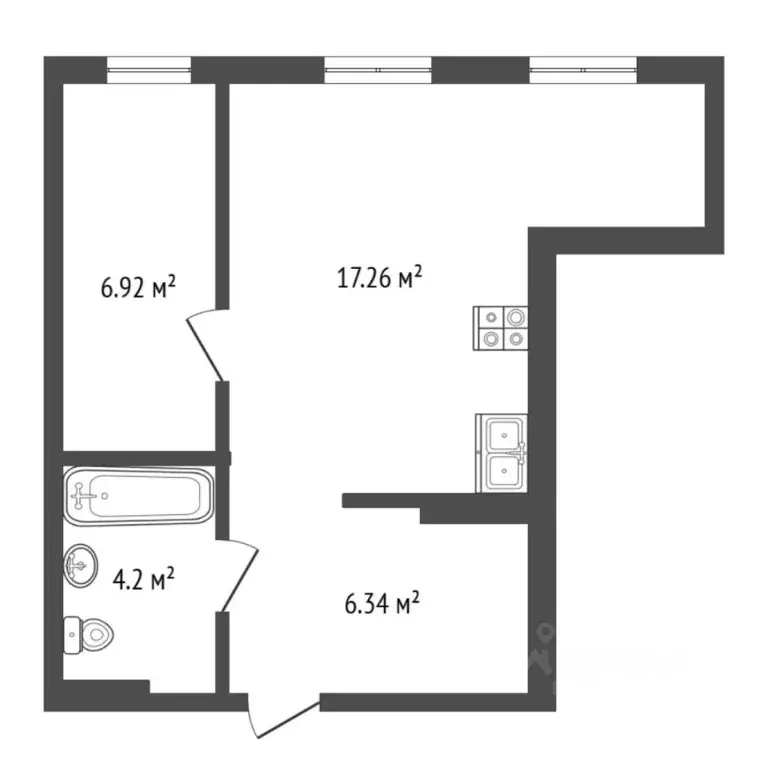 1-к кв. Тюменская область, Тюмень ул. Сергея Свиридова, 11к2 (34.72 м) - Фото 2