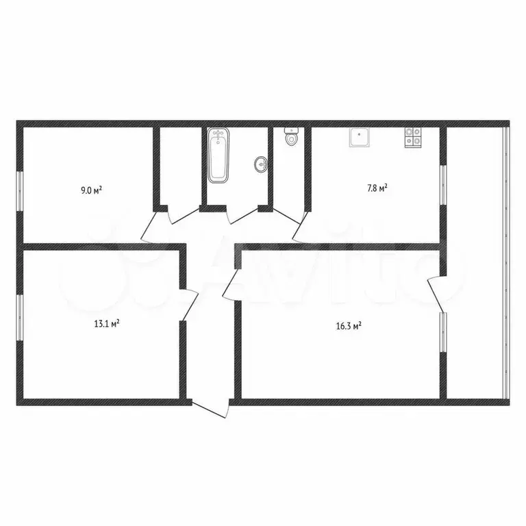 3-к. квартира, 59,6 м, 5/5 эт. - Фото 1