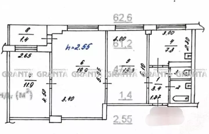 3-комнатная квартира: Красноярск, улица Карла Маркса, 21 (63 м) - Фото 2