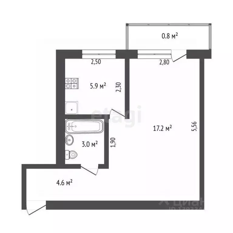 1-к кв. Тюменская область, Тюмень Индустриальная ул., 49 (30.7 м) - Фото 1