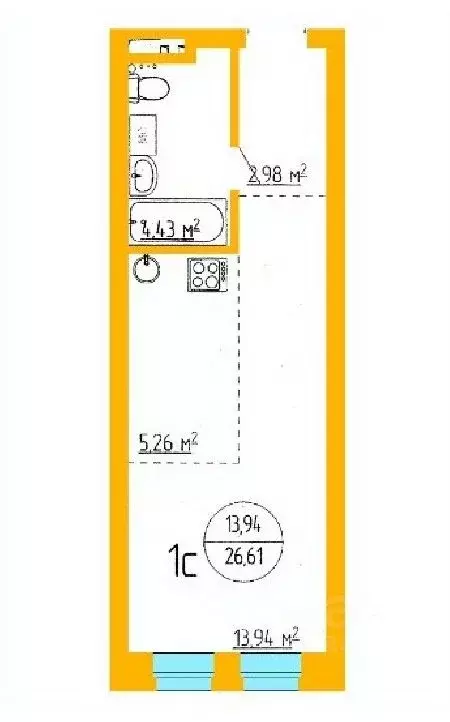 1-к кв. Башкортостан, Уфа ул. Аксакова, 81 (26.74 м) - Фото 0