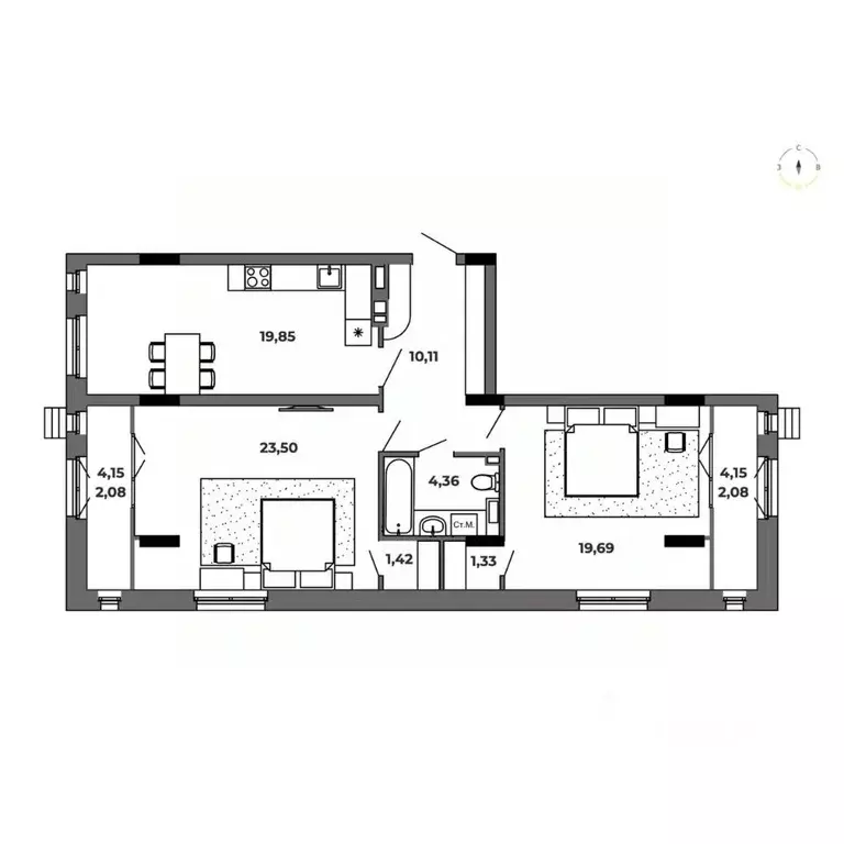 2-к кв. Омская область, Омск  (84.41 м) - Фото 1