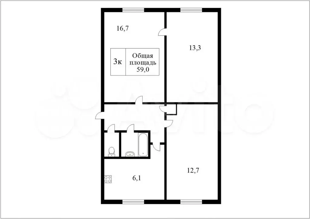 3-к. квартира, 56 м, 5/5 эт. - Фото 0