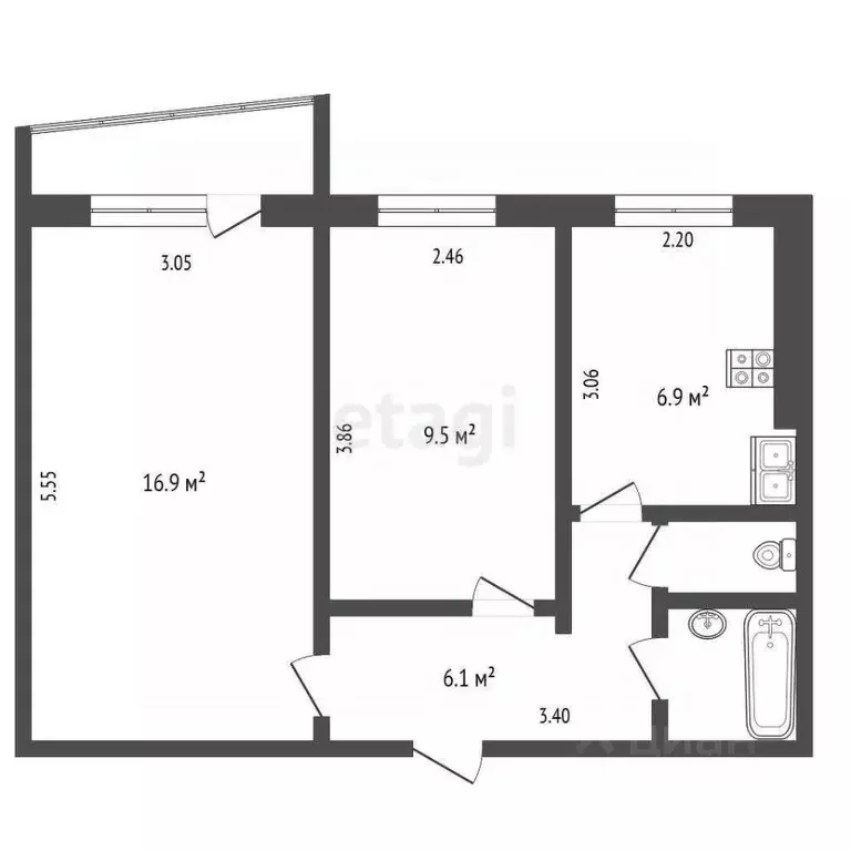 2-к кв. Московская область, Балашиха Заречная ул., 18 (43.0 м) - Фото 0