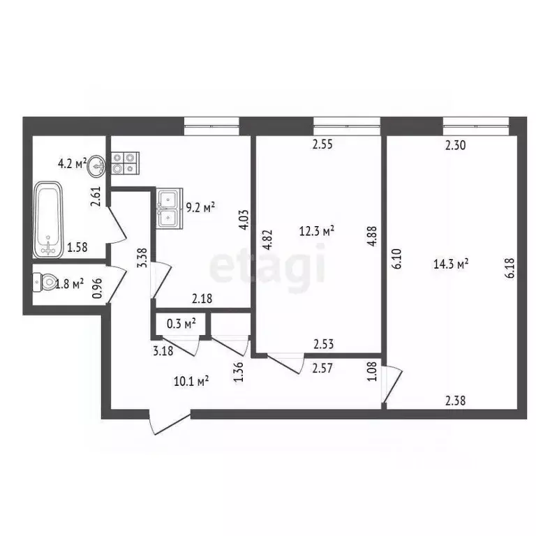 2-к кв. Санкт-Петербург Коломенская ул., 32 (53.0 м) - Фото 1