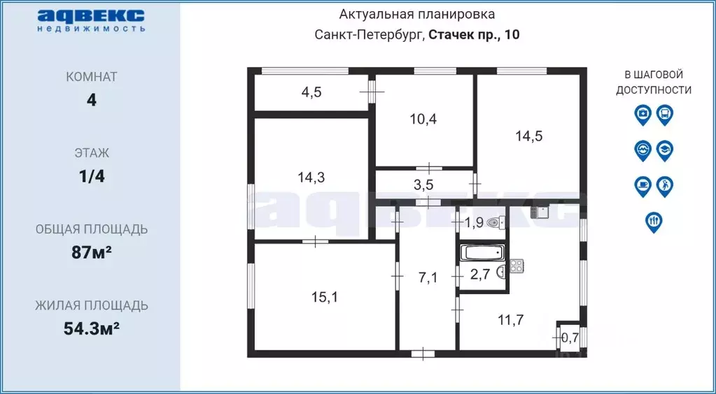 4-к кв. Санкт-Петербург просп. Стачек, 10 (87.0 м) - Фото 2