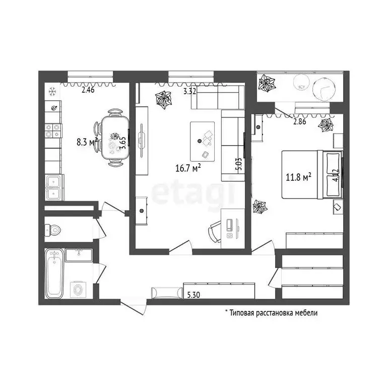 2-комнатная квартира: Тюмень, Олимпийская улица, 47 (50.7 м) - Фото 1
