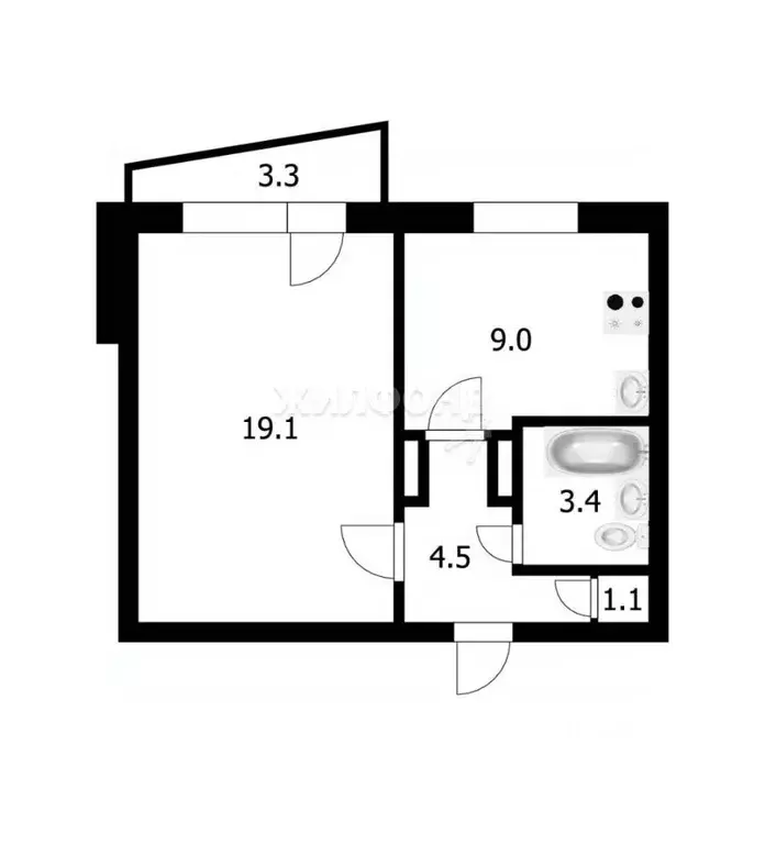 1-к кв. Новосибирская область, Новосибирск Ученическая ул., 2А (38.1 ... - Фото 1