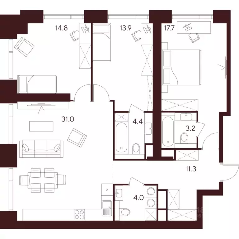 3-к кв. Москва ул. Куусинена, вл21 (100.3 м) - Фото 2