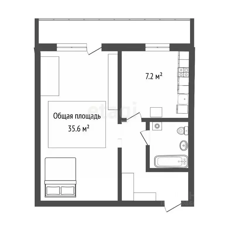 1-к кв. Томская область, Томск ул. Елизаровых, 48/9 (35.6 м) - Фото 2