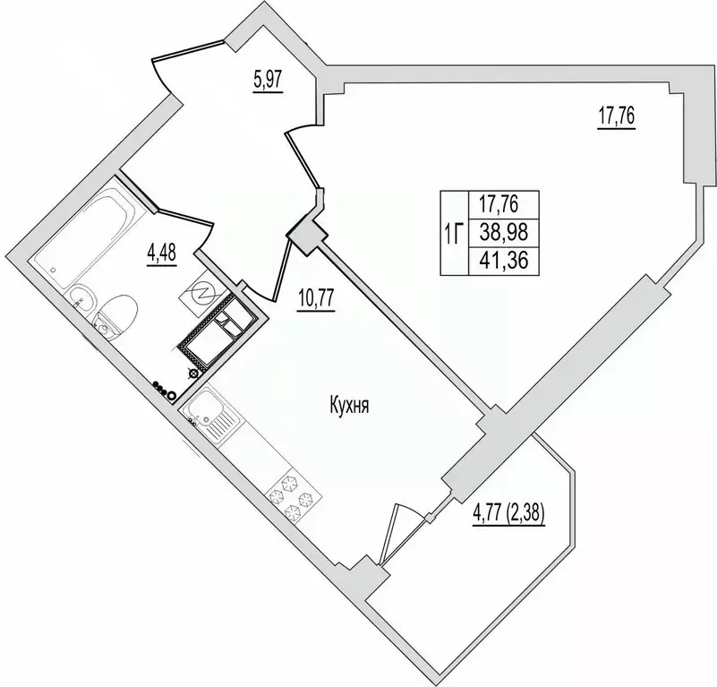 1-к кв. Псковская область, Псков Линейная ул., 87 (41.36 м) - Фото 1