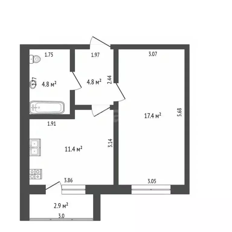 1-к кв. Башкортостан, Стерлитамак просп. Октября, 95 (38.4 м) - Фото 2