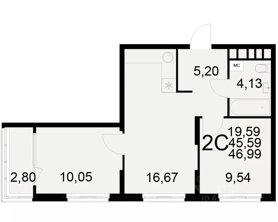 2-к кв. рязанская область, рязань ул. бирюзова (45.59 м) - Фото 0