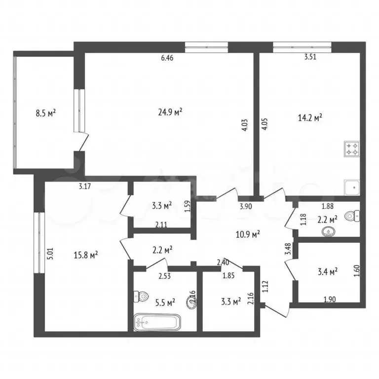 2-к. квартира, 85 м, 3/9 эт. - Фото 1