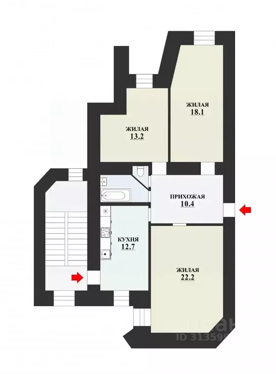 3-к кв. Санкт-Петербург Коломенская ул., 10 (81.0 м) - Фото 0