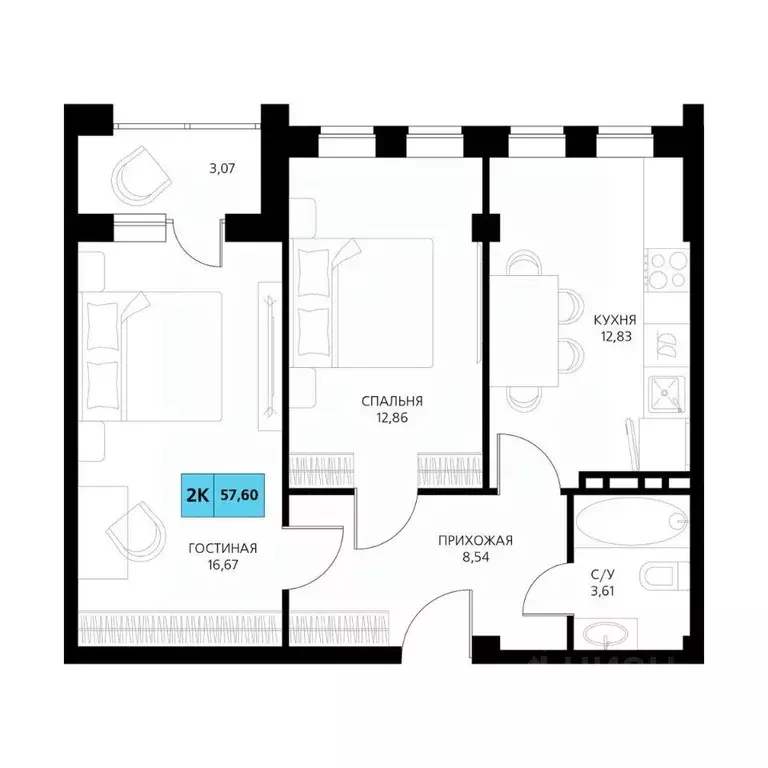 2-к кв. Дагестан, Дербент  (57.6 м) - Фото 1