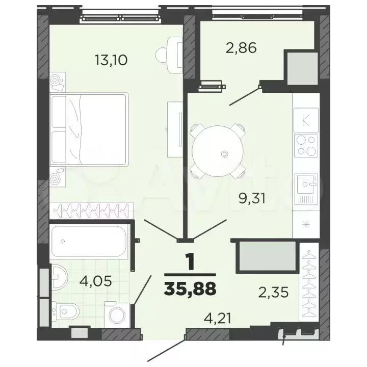 1-к. квартира, 35,9 м, 24/25 эт. - Фото 0