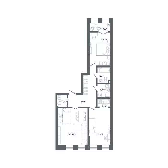 2-комнатная квартира: Екатеринбург, улица Мира, 47 (84.8 м) - Фото 1