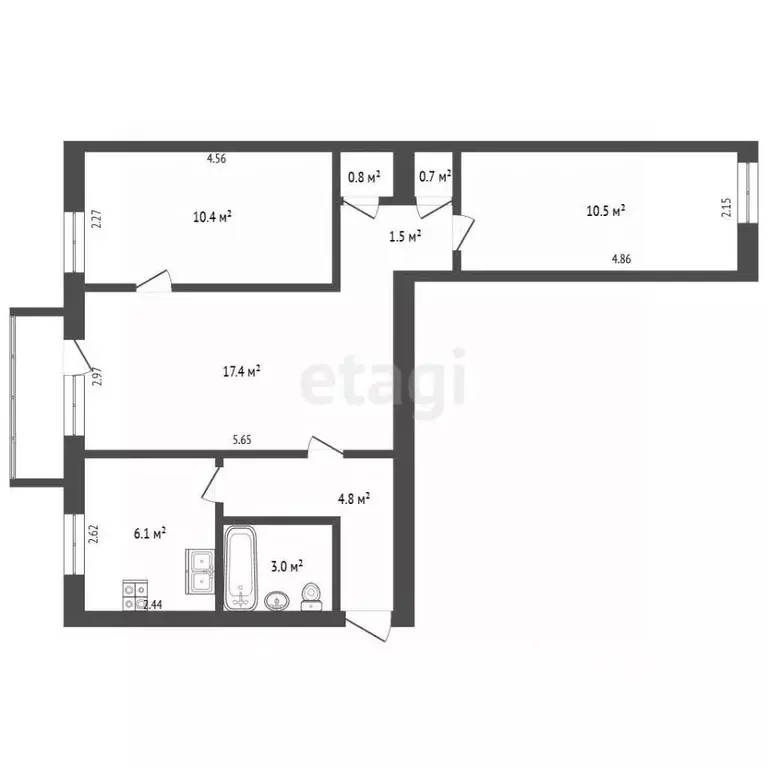 3-к кв. Севастополь ул. Гоголя, 32 (55.2 м) - Фото 2