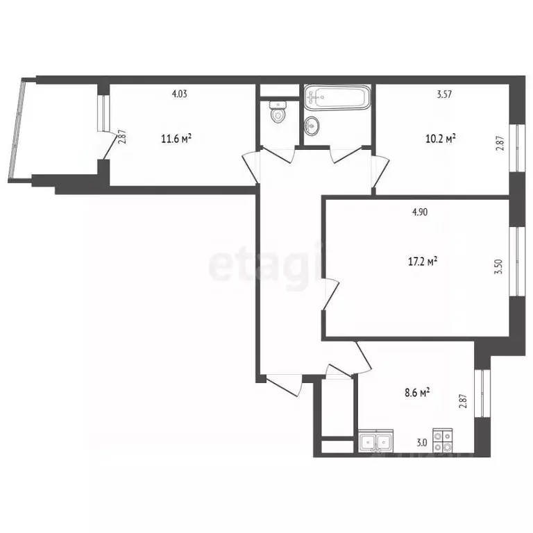 3-к кв. Омская область, Омск ул. Дмитриева, 5/4 (63.2 м) - Фото 2
