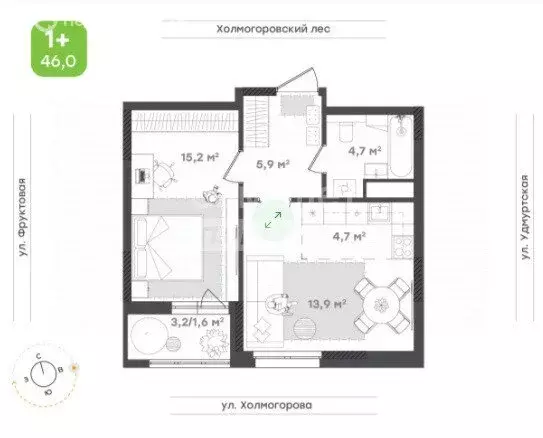 1-комнатная квартира: Ижевск, ул. Новая Восьмая, 1 (46.1 м) - Фото 1